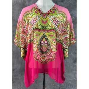 Susan Graver Semi Sheer V Neck Caftan Like Blouse Top sz XXS (15754) NEW